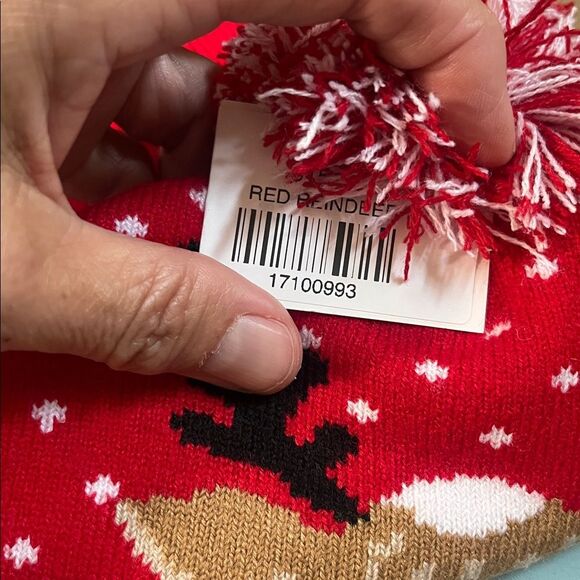 Boutique Rudolph Red Reindeer Pom-Pom Beanie One Size - Picture 5 of 5